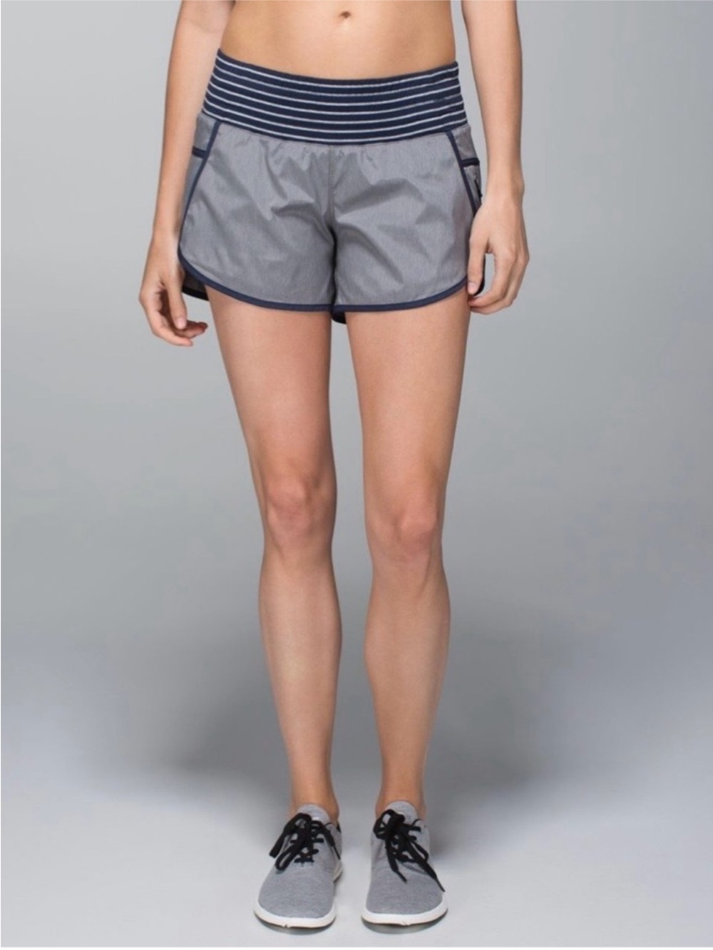 lululemon athletica Grey Shorts with Navy Trim and Striped Waistband